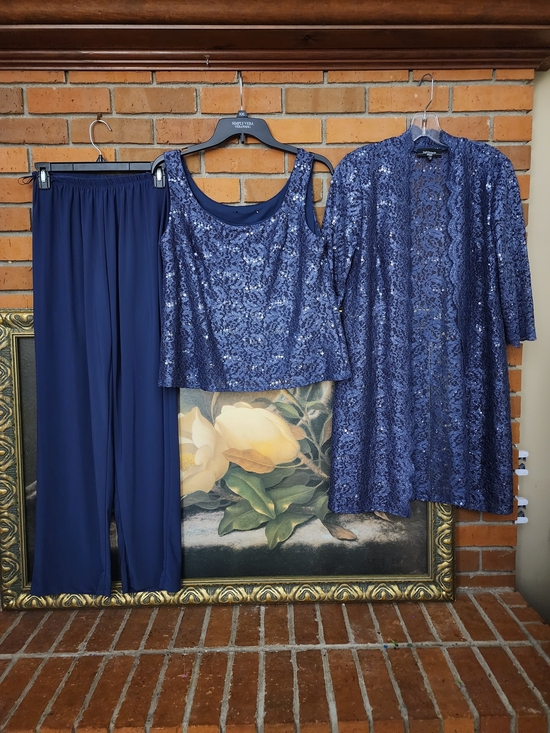 R & M Richards Pants - R & M Richards Navy Sequin Tank, Jacket & Pants Set 6P